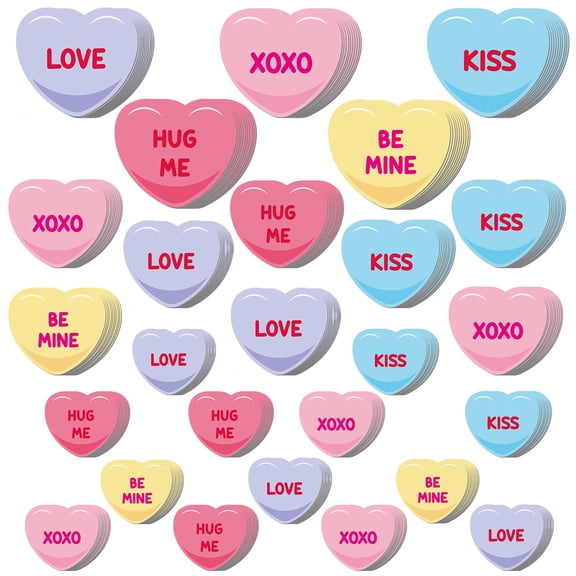 JolliLudo 90 Pcs Large Valentine's Day Conversation Heart 9.84/7.87/5.91 Inch Candy Heart Paper Decor, Pastel Bulletin Board Border Wall Decor for Party Craft Supplies C113