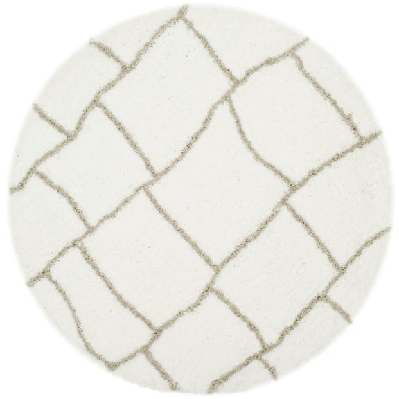 SAFAVIEH Toronto Deidra Abstract Polyester Shag Area Rug, Ivory/Silver, 5' x 5' Round