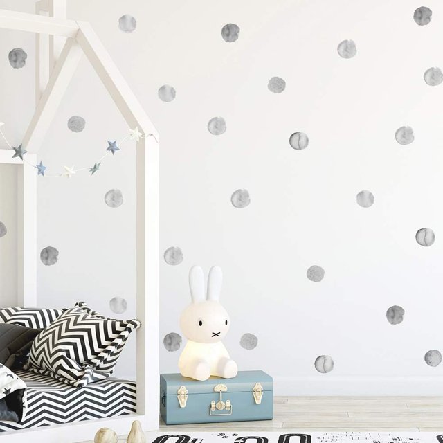 Calcomanías de pared de lunares de acuarela, pegatina de pared de puntos rosas para dormitorio de niñas, sala de juegos