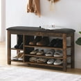thumbnail image 3 of GZXS 39.5" Shoe Bench with Padded Seat Cushion and Flip-Top Hidden Storage Space, Rustic Wood Entryway Shoes Rack Organizer for Hallway, Living Room, Vintage, 3 of 9