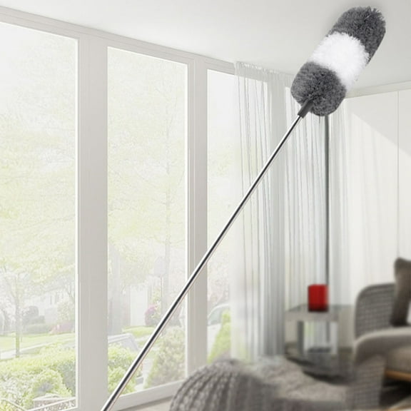 HaoXun Stainless Steel Extendable Duster with Microfiber Head - 114in Extra Long Bendable Pole for High Ceiling & Fan Cleaning