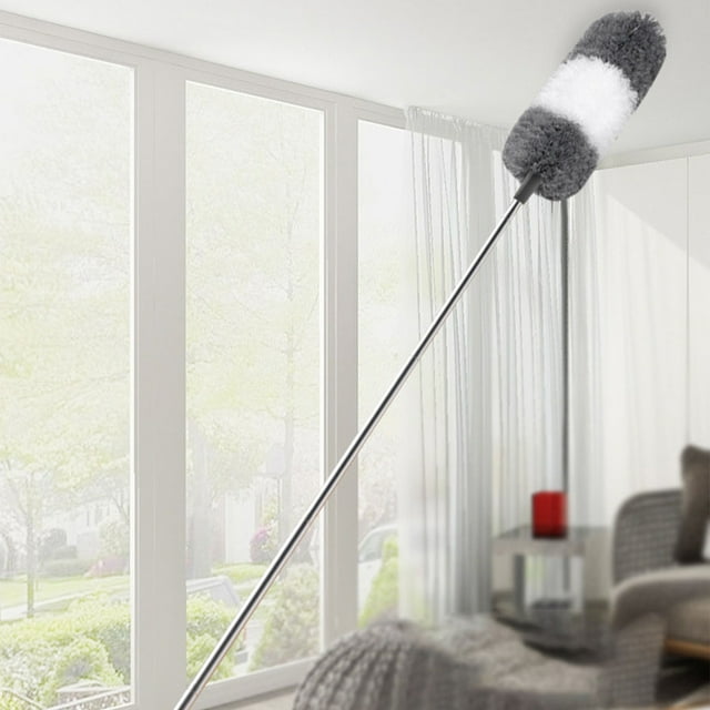 DPTALR Plumeau avec Perche d'Extension - Acier Inoxydable - 114 Po Microfibre Extra Longue Microfibre Plumeau Pleine Longueur - Plumeau Peut Être Courbé dans n'Importe Quelle Direction - Télescope en Acier Inoxydable