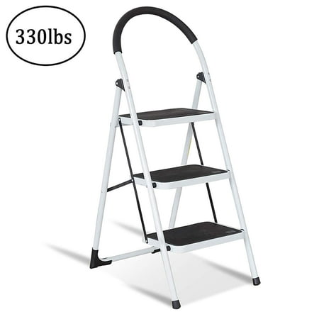 UBesGoo Anti-Slip 3 Step Ladder, Lightweight EN131 Sturdy Steel Frame Large Folding Platform Step Stool, with Handgrip & Wide Pedal, 330lbs Capacity, for Home Cleaning