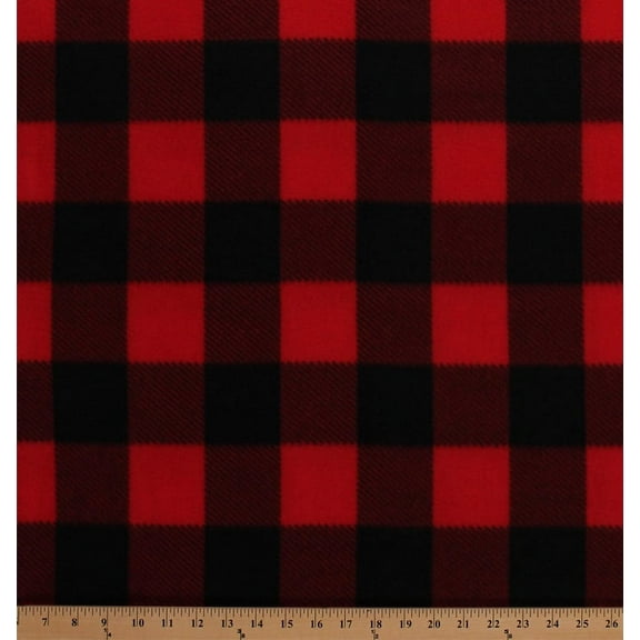 Fleece Red Black Buffalo Plaid Checks Checkered Squares Fleece Fabric Print by the Yard (2764M-7N-buffaloplaid)