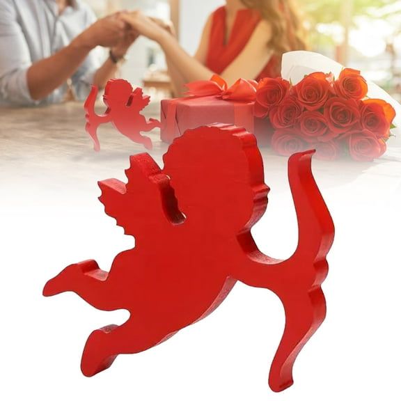 Curated Selection Shiogb Statue Decor Craft Cute Wooden Model for Valentine's Day Tabletop Decoration for Living Room Dining Room and Desk Decor, Valentine's Day Cupid Wooden Ornament, Red