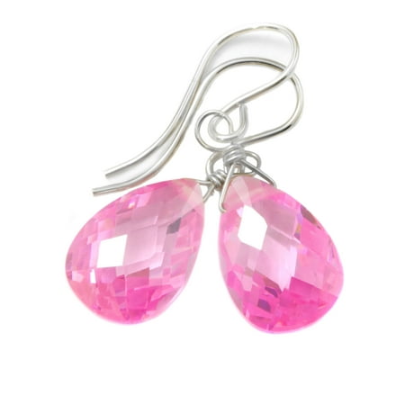 Pear Shape Sapphire Earrings (Cubic Zirconia Earrings Simulated Pink Sapphire Faceted Pear Shaped CZ Teardrops Sterling Silver Spyglass)