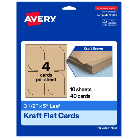 Avery Leaf Flat Cards, 3-1/2" x 5", Matte Kraft Brown, 40 Total