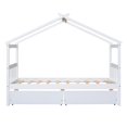 thumbnail image 3 of Creativity House Bed Twin Size with 2 Wood Drawers for Boys Girls, Wood Platform Bed Frame with Roof No Box Spring Needed White - Twin, 3 of 5