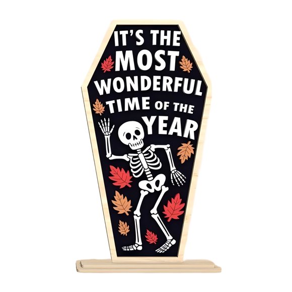 Es Lo Maravilloso Del Año. Cartel De Madera. Esqueleto Bailando En Halloween. Cartel De Granja. Cartel Gótico. Cartel De Otoño Para La Puerta. Cartel De Madera Con Esqueleto. Halloween. Temporada Wa