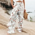 thumbnail image 2 of Mlqidk Wide Leg Capri Pants for Women Casual High Waisted Capri Pants Fashion Wide Leg Cotton Linen Trouser Plus Size Loose Floral Print Pants with Pocket Light Gray 2XL, 2 of 5