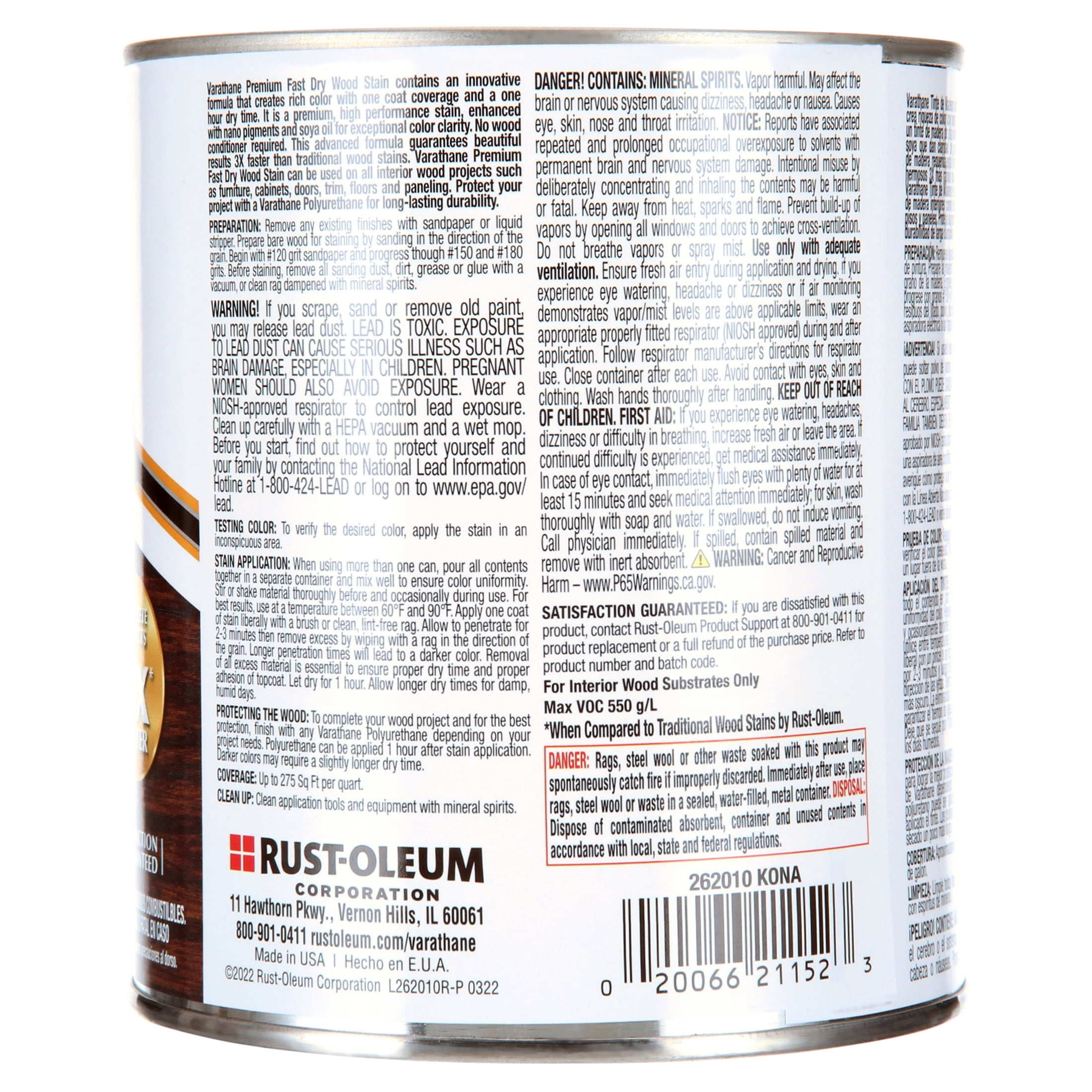 Kona, Varathane Premium Fast Dry Wood Stain-262010, Quart