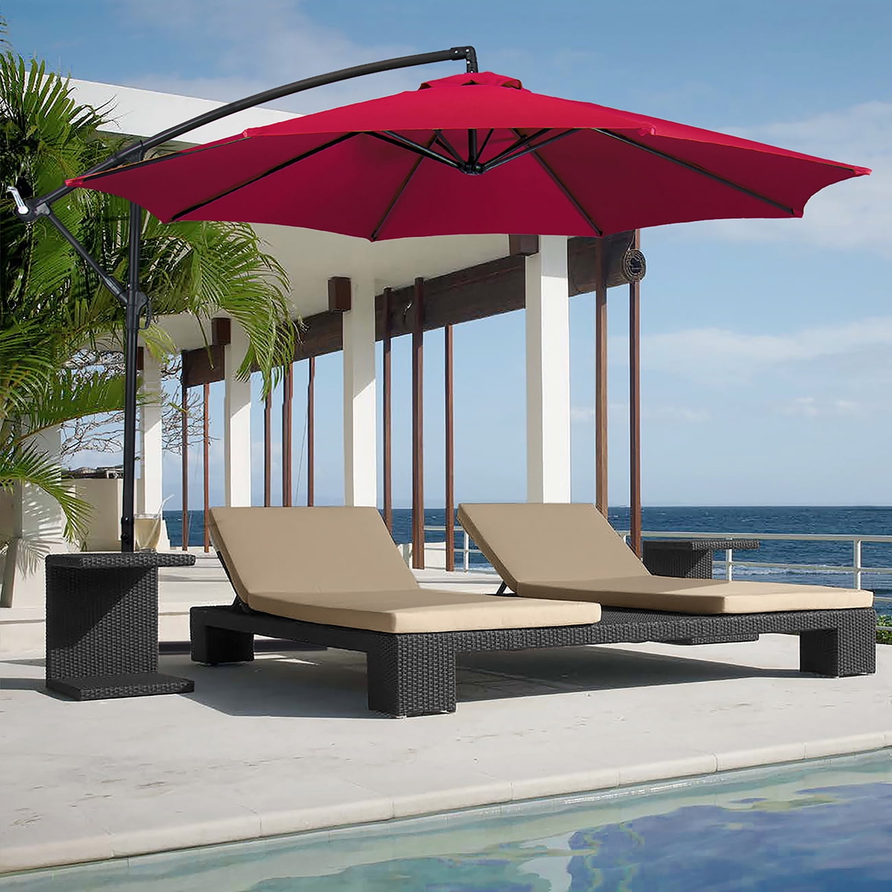 Belleze Patio Offset Cantilever Umbrella 10 Feet Outdoor Patio Hanging Umbrella Tilt W Cross Base Set Green Walmart Com Walmart Com
