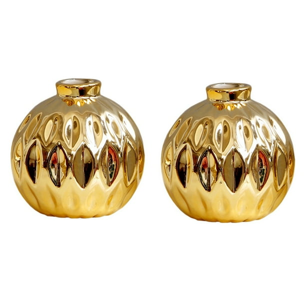 2X Pequeño Jarrón de Cerámica Pequeña Flor en Relieve de Labios de Pescado Artesanías Decoraciones (Oro)