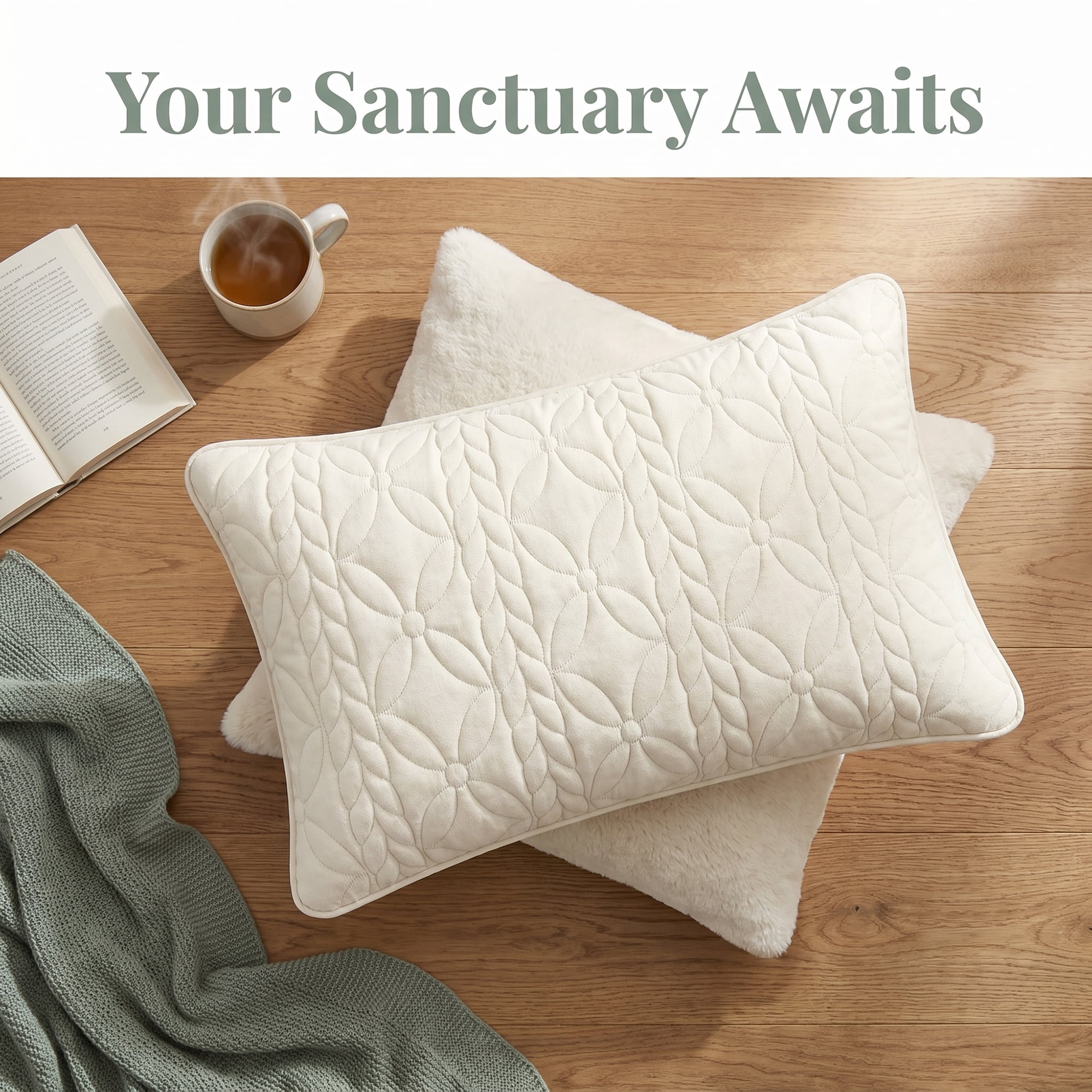 Unique Bargains Pillow Protectors Standard Size 2 Pcs Quilted Cotton Covers Beige 19"x29"