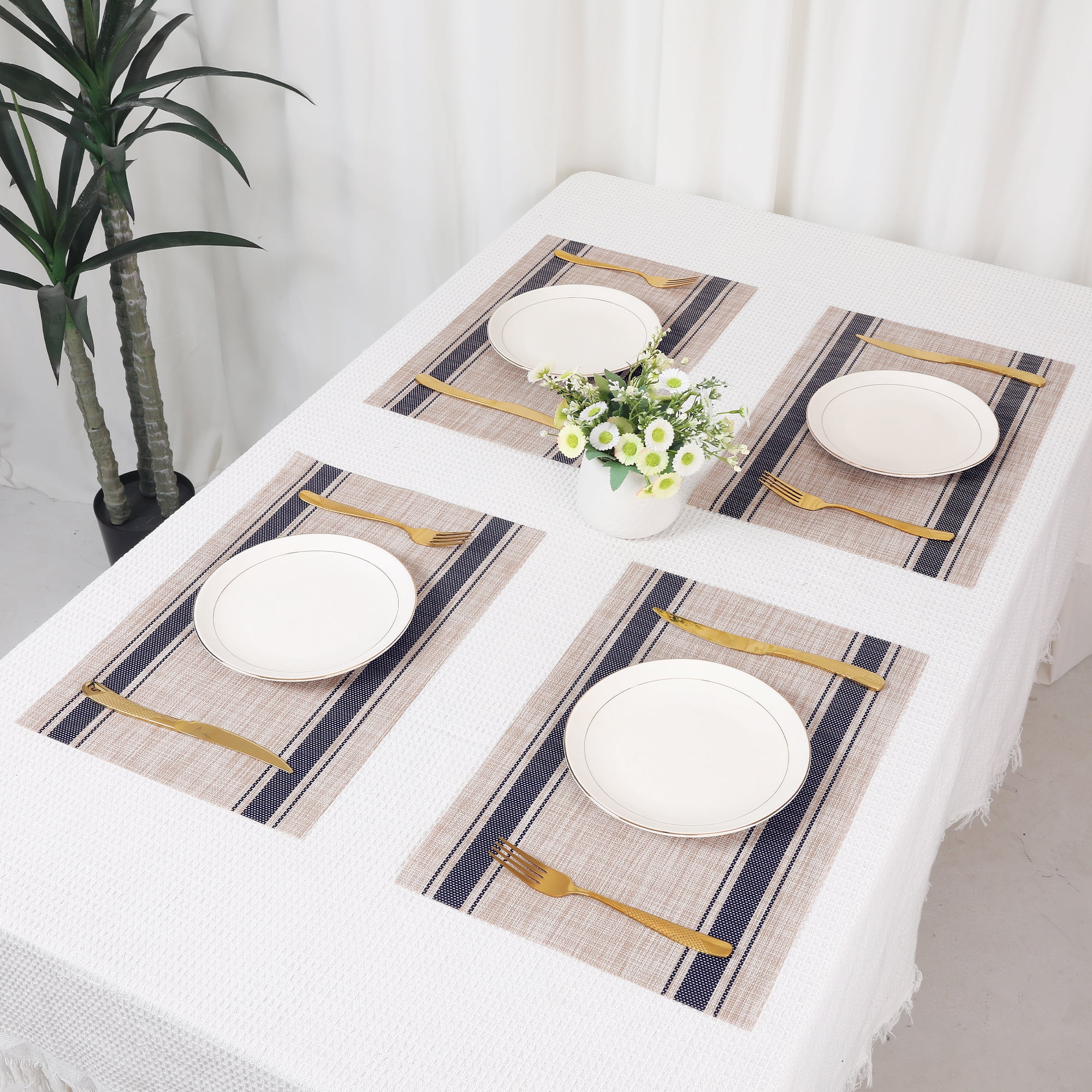 Unique Bargains Placemats Set of 6 Vinyl Placemats Blue
