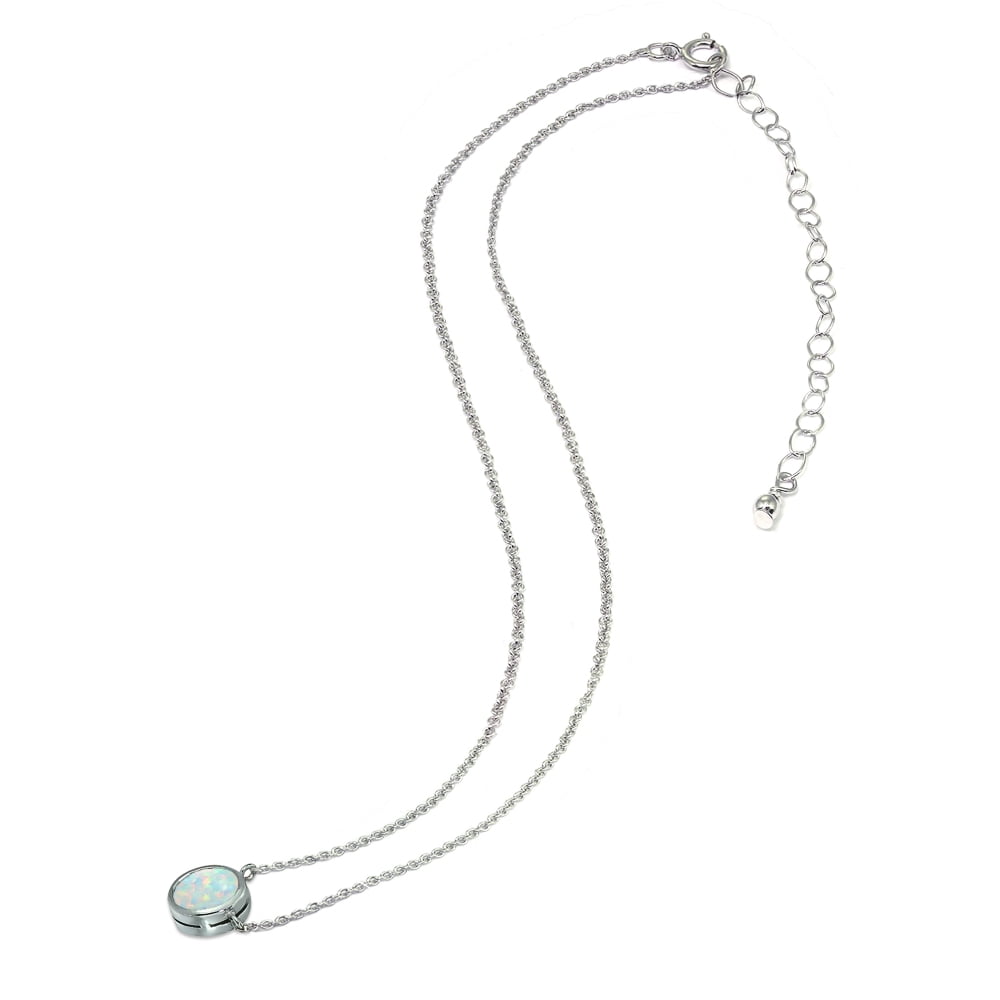 Simulated White Opal 6mm Round Bezel-Set Dainty Sterling Silver Choker Necklace
