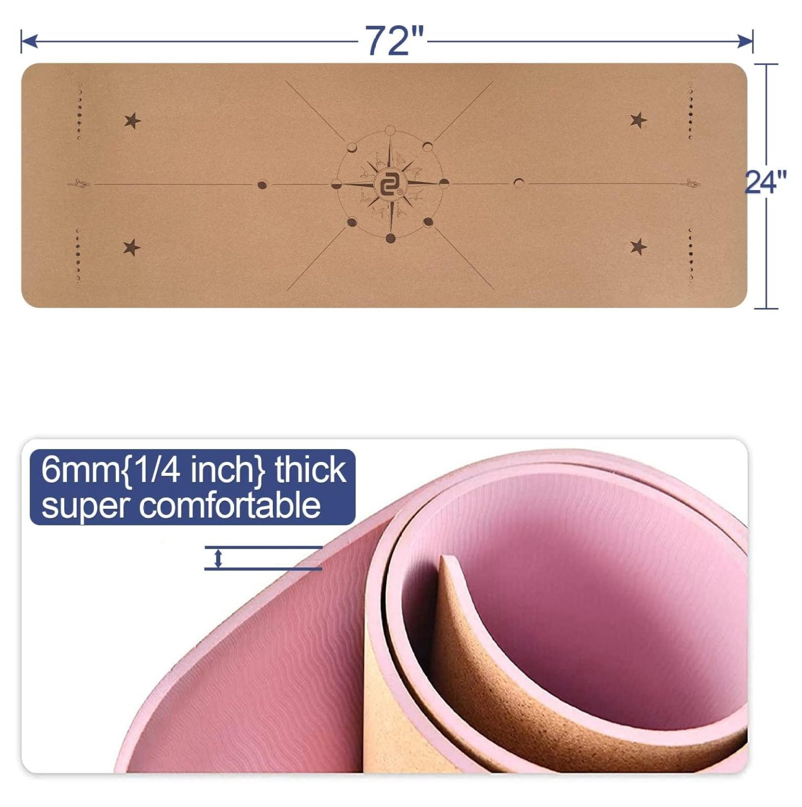 Cork Yoga Mat 6mm Thick - Non Slip Yoga Mat for Hot Yoga & Pilates