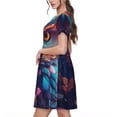 thumbnail image 2 of Honeii Colorful Feather Owl Print Women’s Short Sleeve Dress, Comfortable Casual Dress, Soft Polyester Spandex Blend, Stylish Everyday Wear for Summer, Perfect for Travel and Vacation, 2 of 6