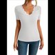 thumbnail image 1 of Camisetas de Corta con Cuello en V y Encaje para Mujer, Camisetas Básicas Ajustadas de Punto Acanalado, Estilo Informal de Verano para Negocios L, 1 of 10