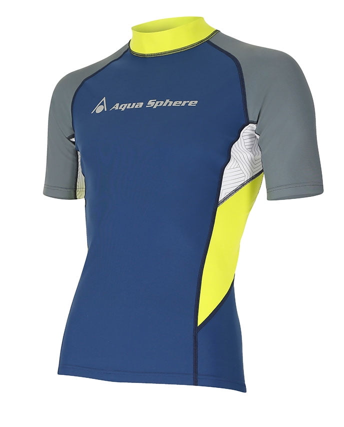 Aqua Sphere Blaze Mens Blue/Grey Short Sleeve Rash Guard Shirt Size Medium 