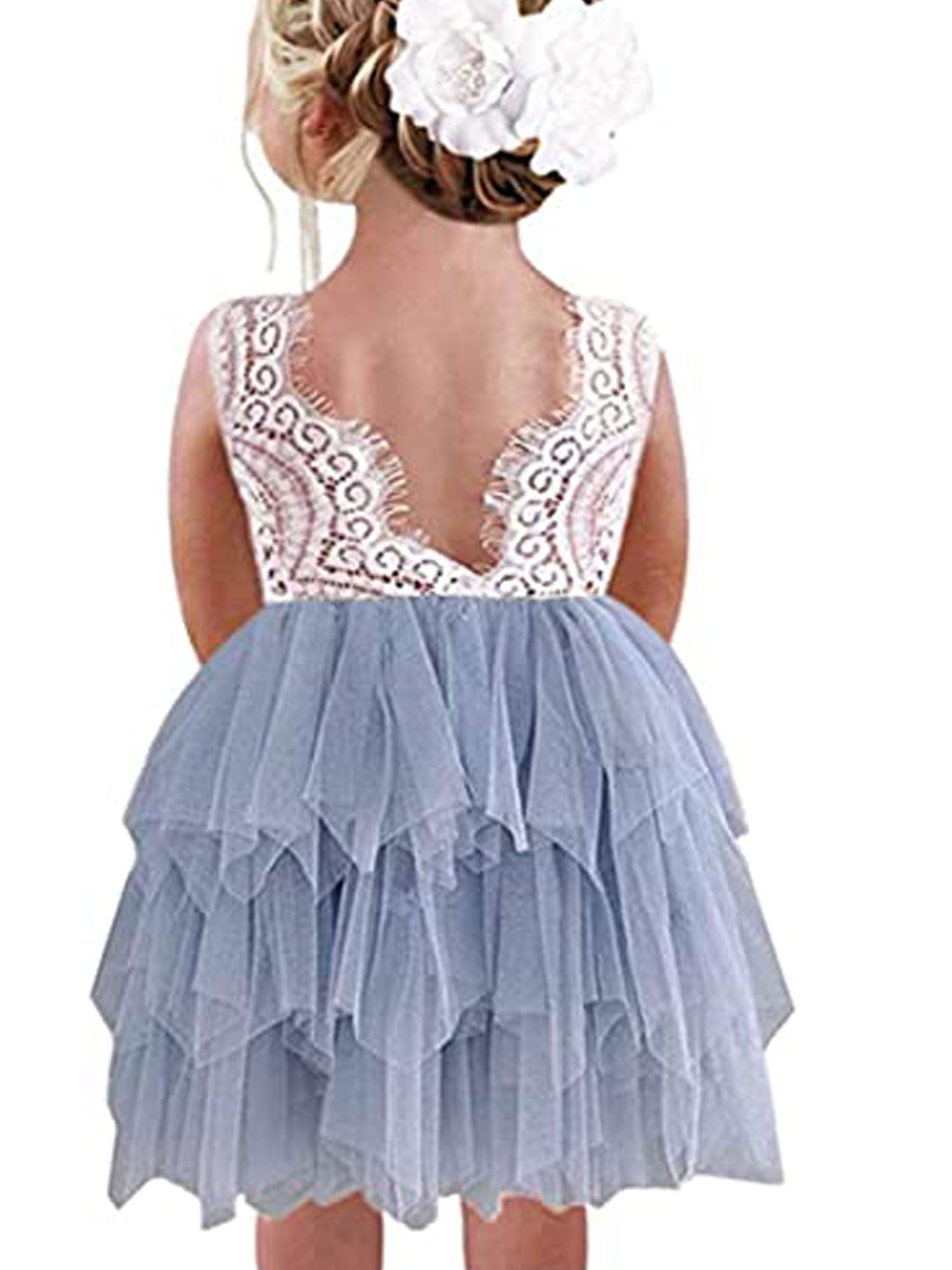 Madjtlqy Baby Girls Lace Mesh Party Tutu Mini Tiered Wedding Formal Dress Kids Toddler Girl Clothing Dress 