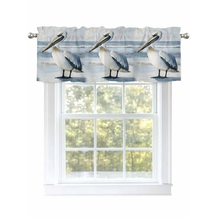 Pelican Valances for Windows Rod Pocket Kitchen Valance Curtains - Soft & Washable Small Window Treatment for Living Room Bathroom Ocean Beach 54x18inch