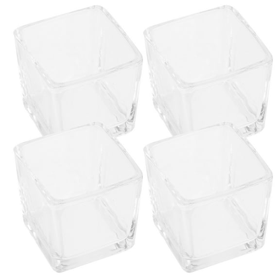 HOMEMAXS 4 pcs Clear Glass Tealight Holder Square Glass Taper Candle Holder Candlestick Holder