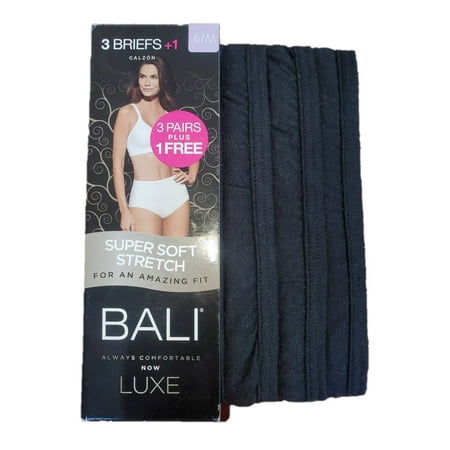 

Bali Luxe 4-Pack Super Soft Black Briefs Stretch Cotton Brief Panties w/ Plush Waistband Size 6 (39-40 )