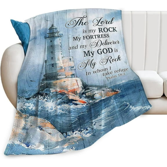Christian Nautical Blanket for Girl Women Lighthouse Scripture Bible Verse Throw Blanket Soft Cozy Warm Fuzzy Fleece Ocean Theme Decor Blanket Gifts for Kids Adults Couch Sofa Bed 50"X40"