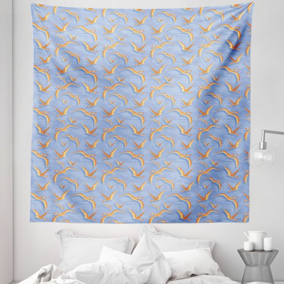 Dinosaur Party Tapestry, Prehistoric Illustration of Pterosaurs Flying Among Clouds, Fabric Wall Hanging Decor for Bedroom Living Room Dorm, 5 Sizes, Pale Ceil Blue Multicolor, by Ambesonne