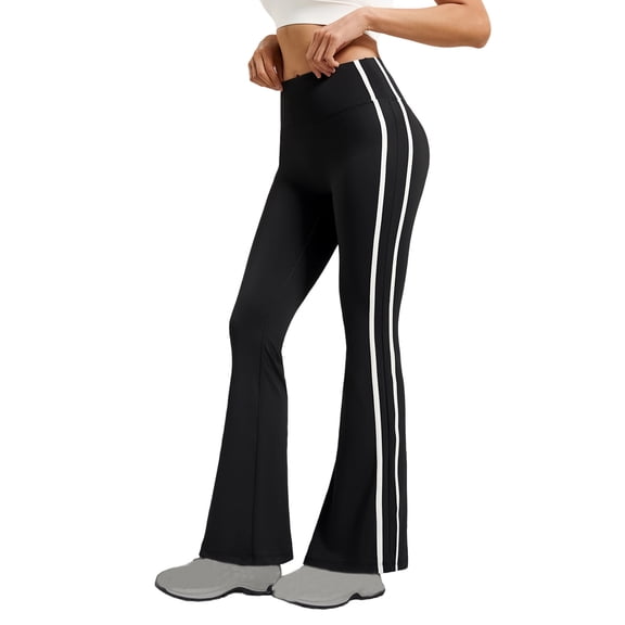 MOJOGO Flare Leg Sweatpants for Women High Waist Stretch Breathable Yoga Leggings Side Stripe Workout Pants M
