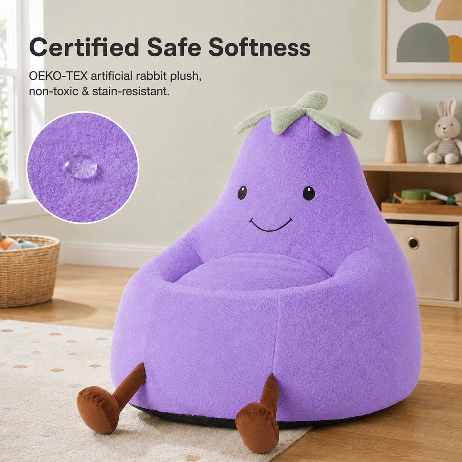 Alvantor Kids Bean Bag Chair, Stuffed Toddler Couch with Artificial Rabbit Fur Cover for Teens & Kids, Comfy Lazy Sofa Chair for Reader, Living Room, Bedroom