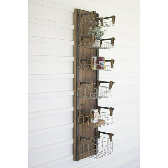 Kalalou Inc Recycled Wood & Metal Wall Rack W Six Wire Storage Baskets