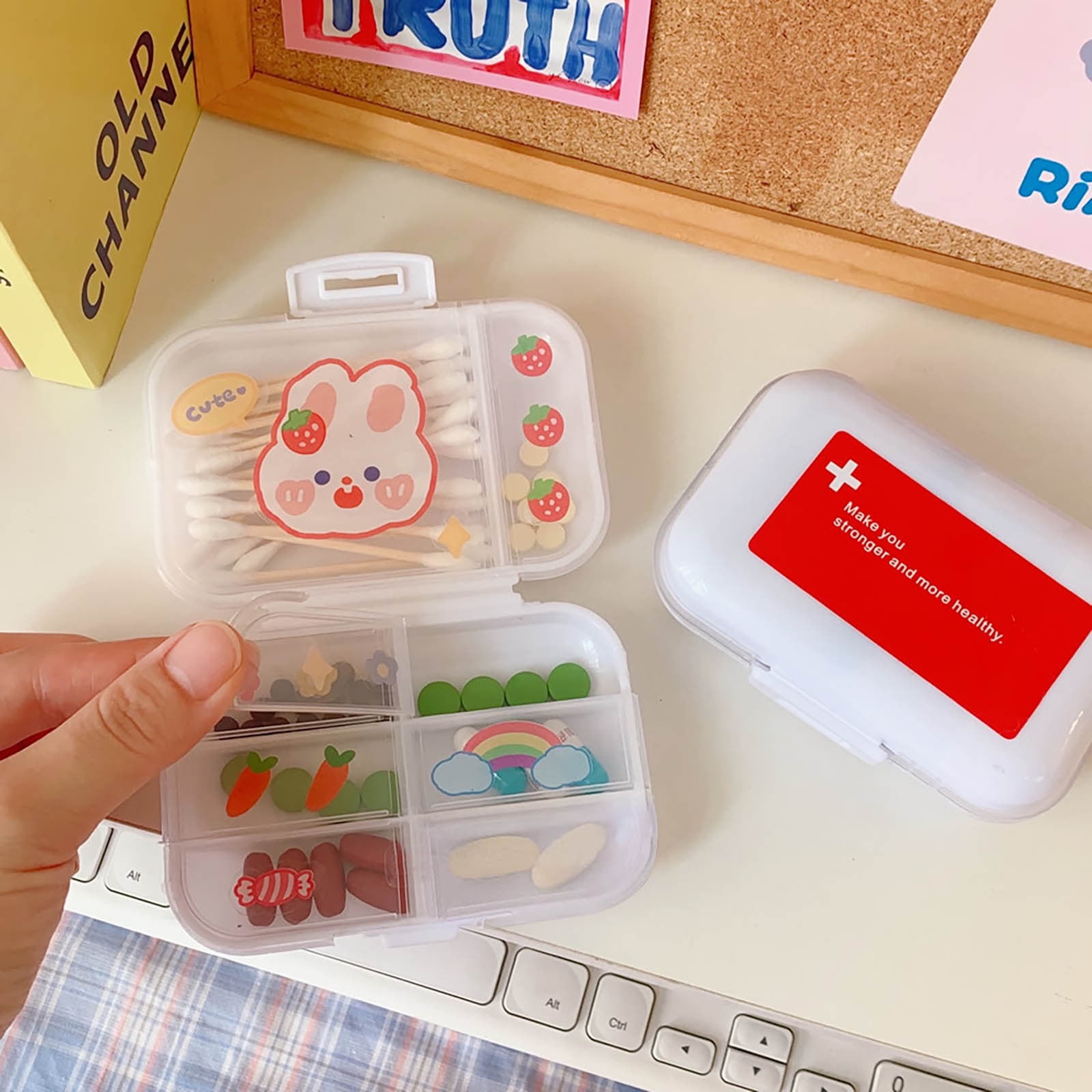 pstuiky Portable Pill Organizer Box with 8 Compartments Travel & Daily Medication Storage Transparent Plastic Case Includes Date Stickers for Convenience