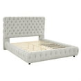 thumbnail image 3 of Goy Queen Size Bed- Low Profile- Button Tufted- Gray Fabric Upholstery, 3 of 9
