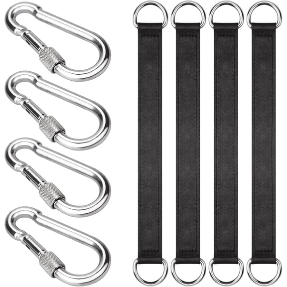 4 PCS Black Tree Swing Straps Hanging Kit with 4 Carabiners, 30cm / 11.8inches Length Tree Swing Hanging Kit Holds 220 lbs Perfect for Tree Swing Hammocks
