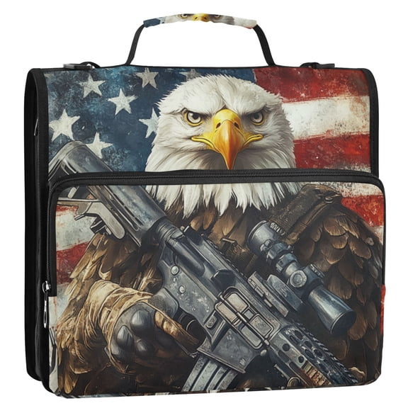 WOBOGO Bald Eagle Ring Binder Bag 1.5in Folder Organizer with Shoulder Strap for 13Inch Laptop and 500 Sheets of Paper