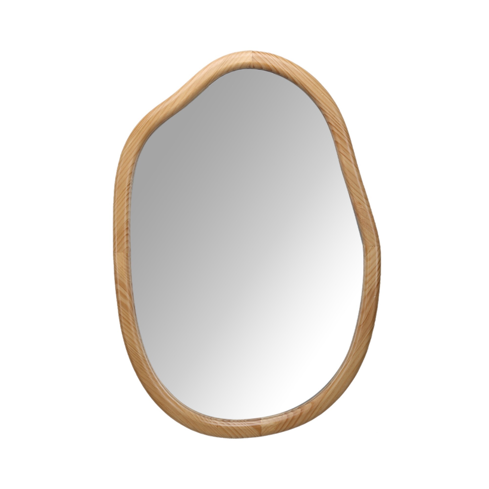 AENKYO Modern Irregular Wavy Mirror, Asymmetrical Wood Frame Decorative Wall Mirror for Bedroom & Living Room, Natural