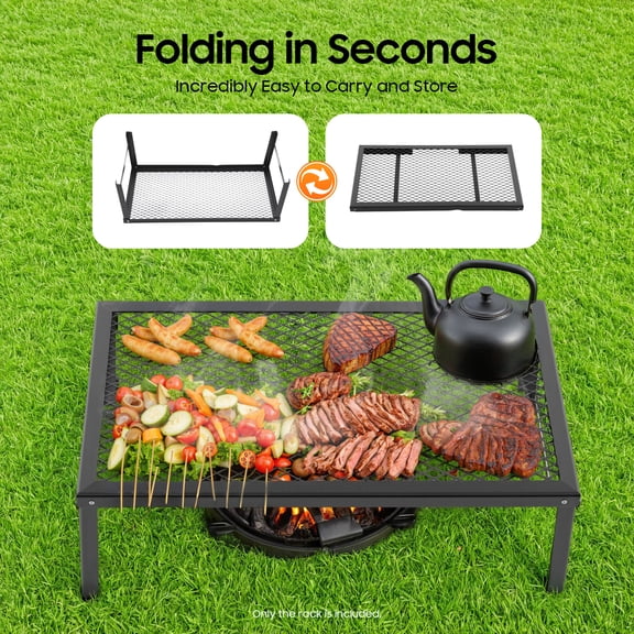Campfire Grill Fire Pit Cooking Grate Bbq Rack Griddle Plate Folding w/ Legs