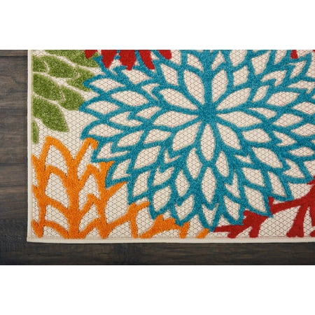 Photo 1 of 2'x6' Rectangle Indoor and Outdoor Loomed Floral Runner Green - Nourison
