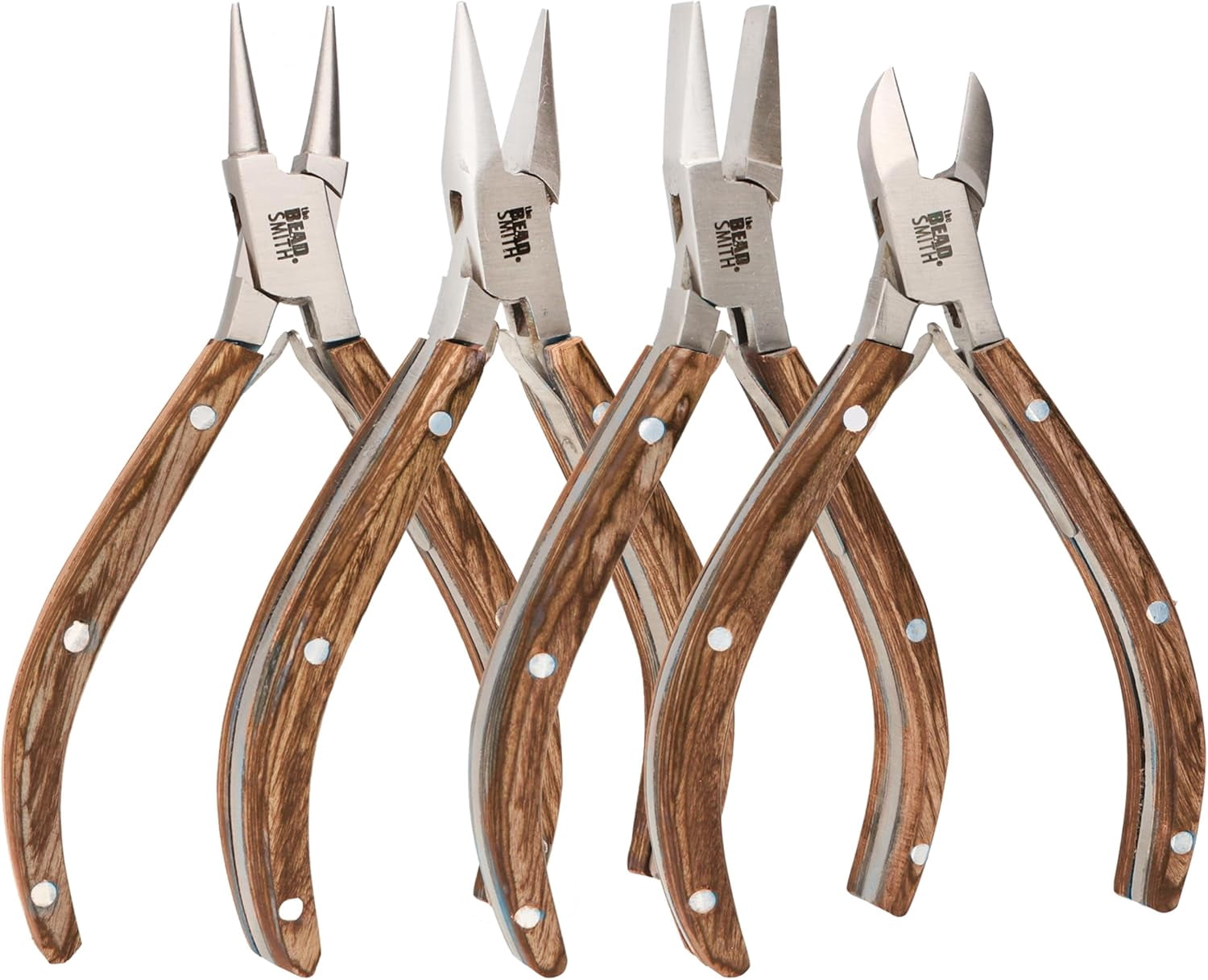 The Beadsmith Natural Elements Pliers Set - 4-Piece Kit: Chain Nose, Round Nose, Flat Nose, Side Cutter and Canvas Carrying Case – Natural Wooden Handles - Tools for Jewelry Making