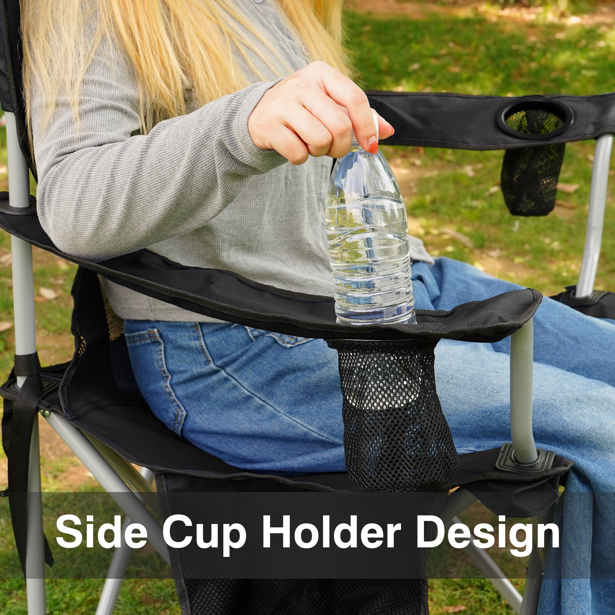 FlexWave Folding Camp Chair，Portable Outdoor Chair，with Cup Holder & Carrying Bag，for Camping, Beach, Fishing, and Sports Events