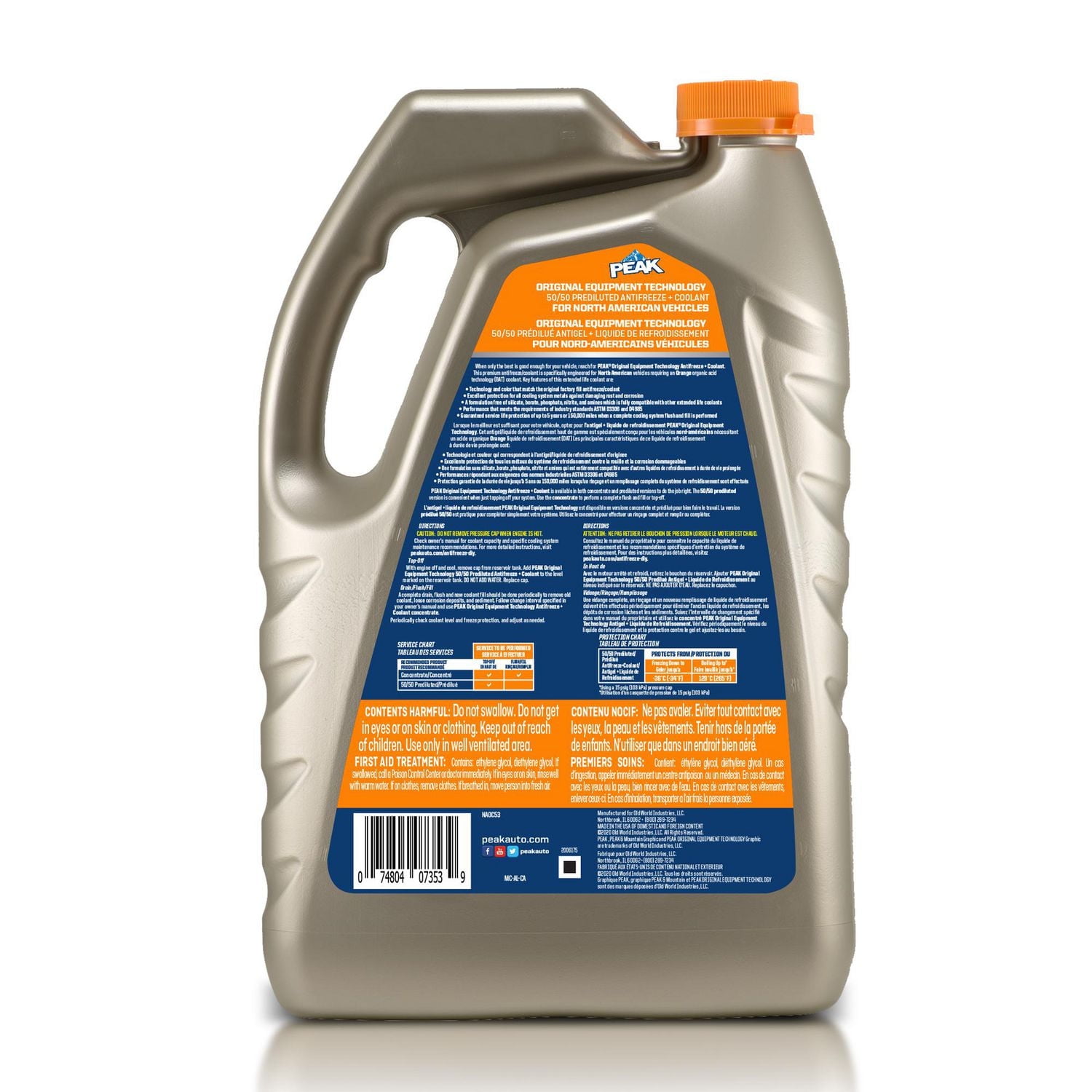 PEAK® OET Extended Life Orange 50/50 Pre-Diluted Antifreeze/ Coolant for North American Vehicles, 3.78 Liters, PEAK OET AFC 50/50 N.A. Orange