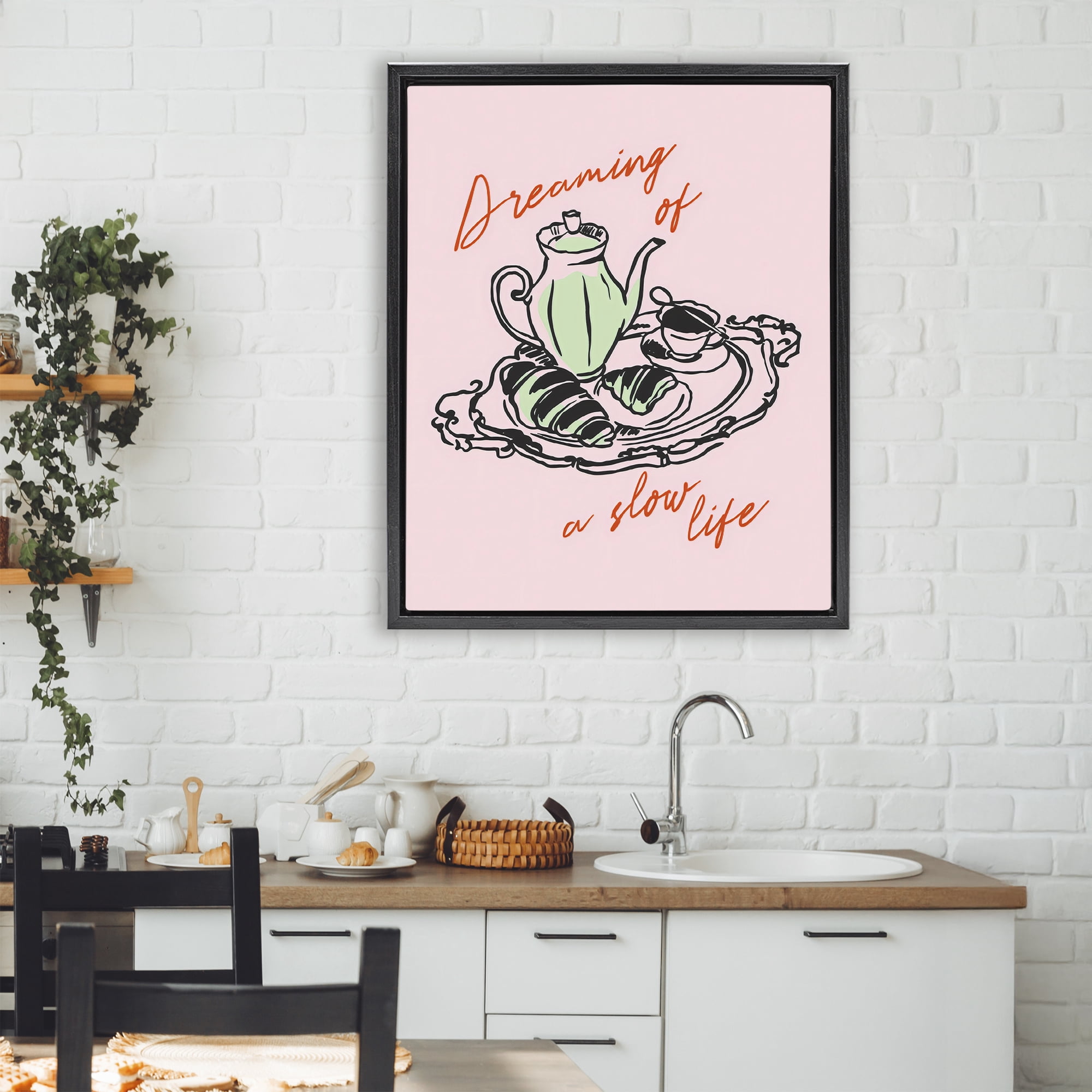 Stupell Industries Slow Life Tea Platter Black Framed Floater Canvas Wall Art, design by The Prints Vibe