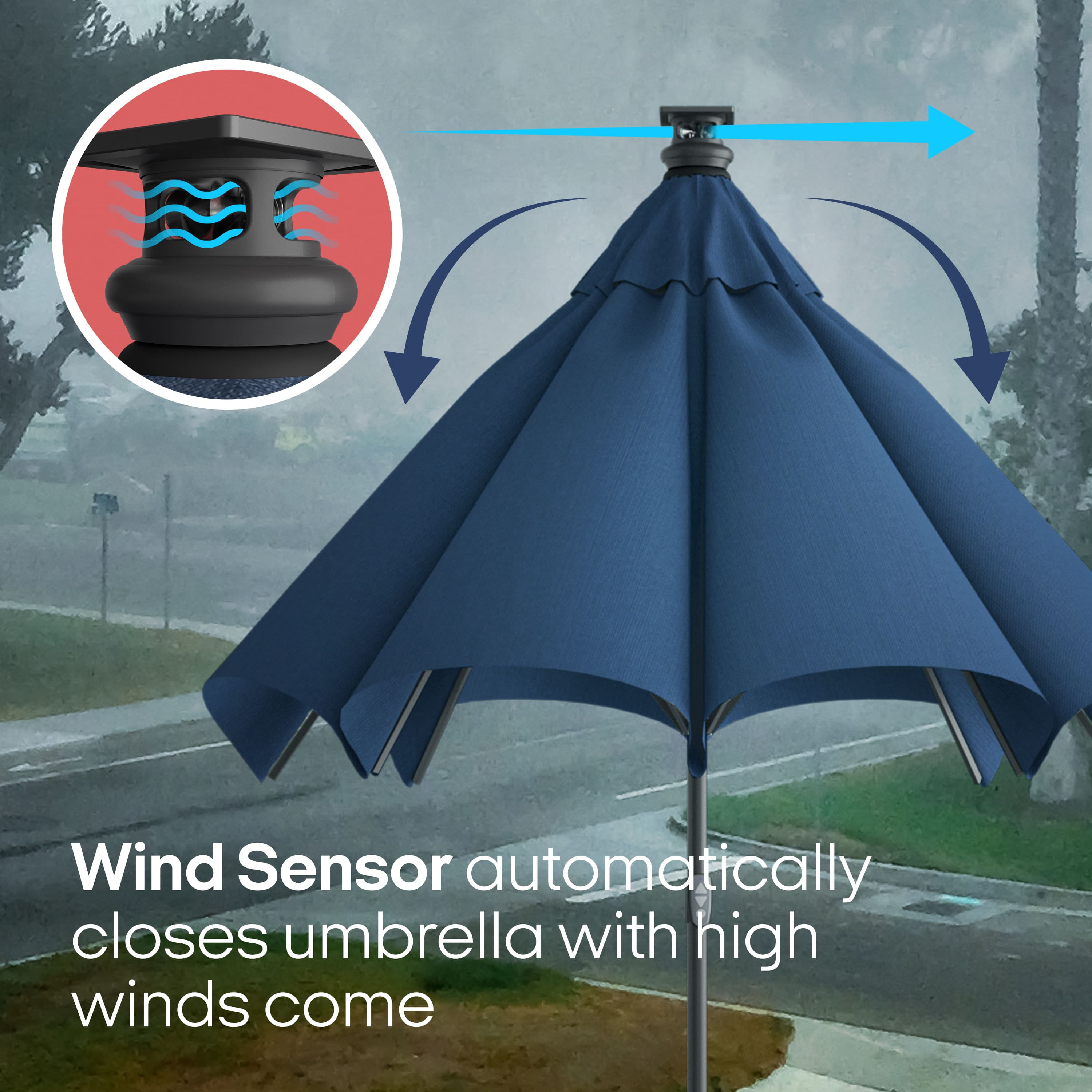 Above® Solo Classic 106 in Blue Solid Print Octagon Market Patio Umbrellas, Fade Resistant, Solar Powered, LED Lighting