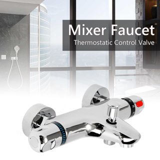 Sufanic Bathroom Shower Mixer Wall Mount Hot Cold Water Showering Faucet Temperature Control Valve Twin Outlet Chrome