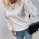 thumbnail image 3 of Suéter de punto ahuecado para mujer, cuello redondo, manga larga abombada, Top básico de Color sólido para cita, trabajo, compras, 3 of 8