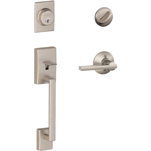 Century Single Cylinder Handleset and Latitude Lever, Satin Nickel (F60 CEN 619 LAT)