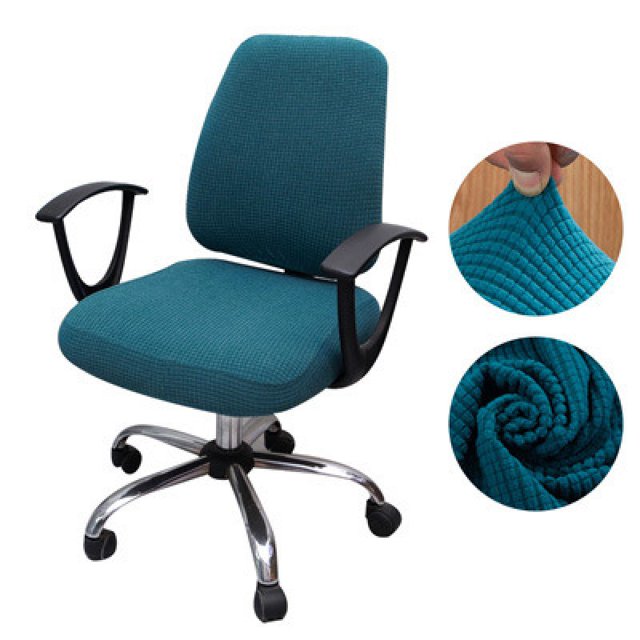 Fundas de asiento para silla de escritorio de oficina, fundas elásticas para cojín de asiento de silla de ordenador de Jacquard(Azul piedra azul)(1 pieza)