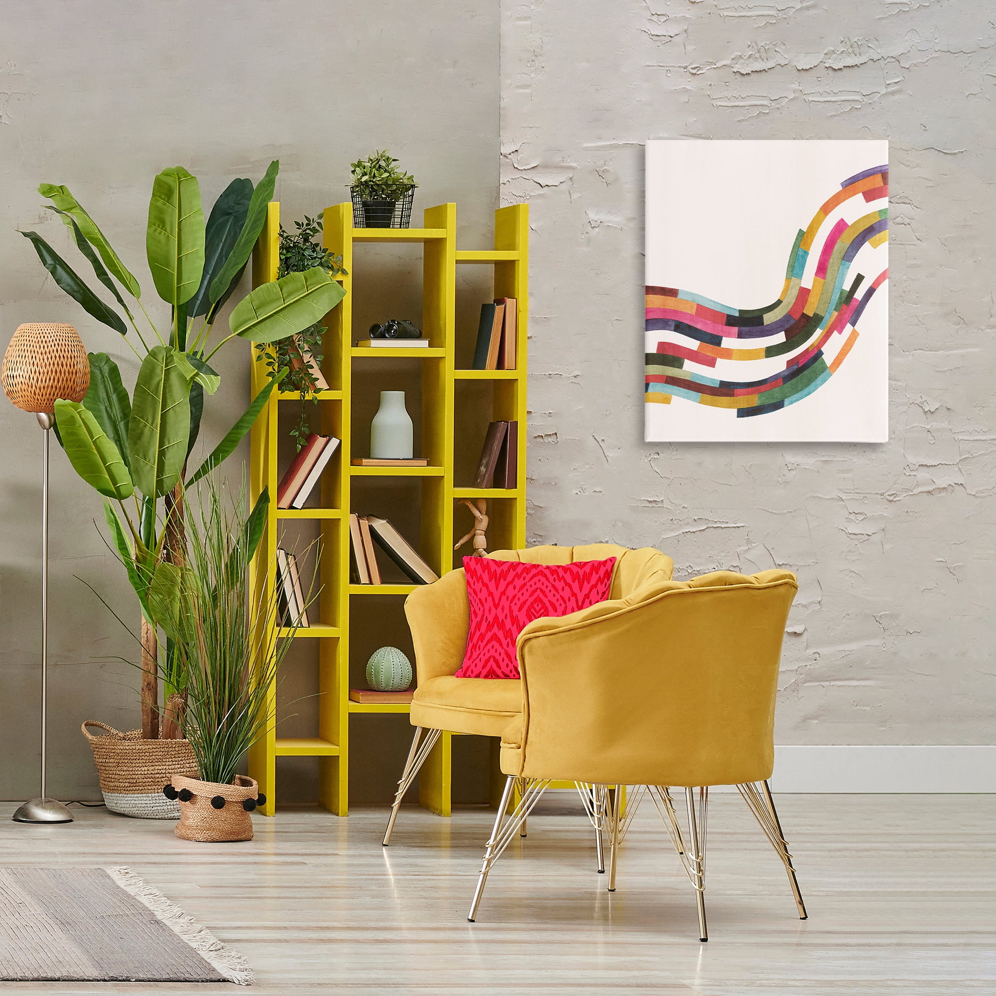 Stupell Industries Curved Geometric Wave Abstract Painting Gallery Wrapped Canvas Art Print Wall Art, 24 x 30